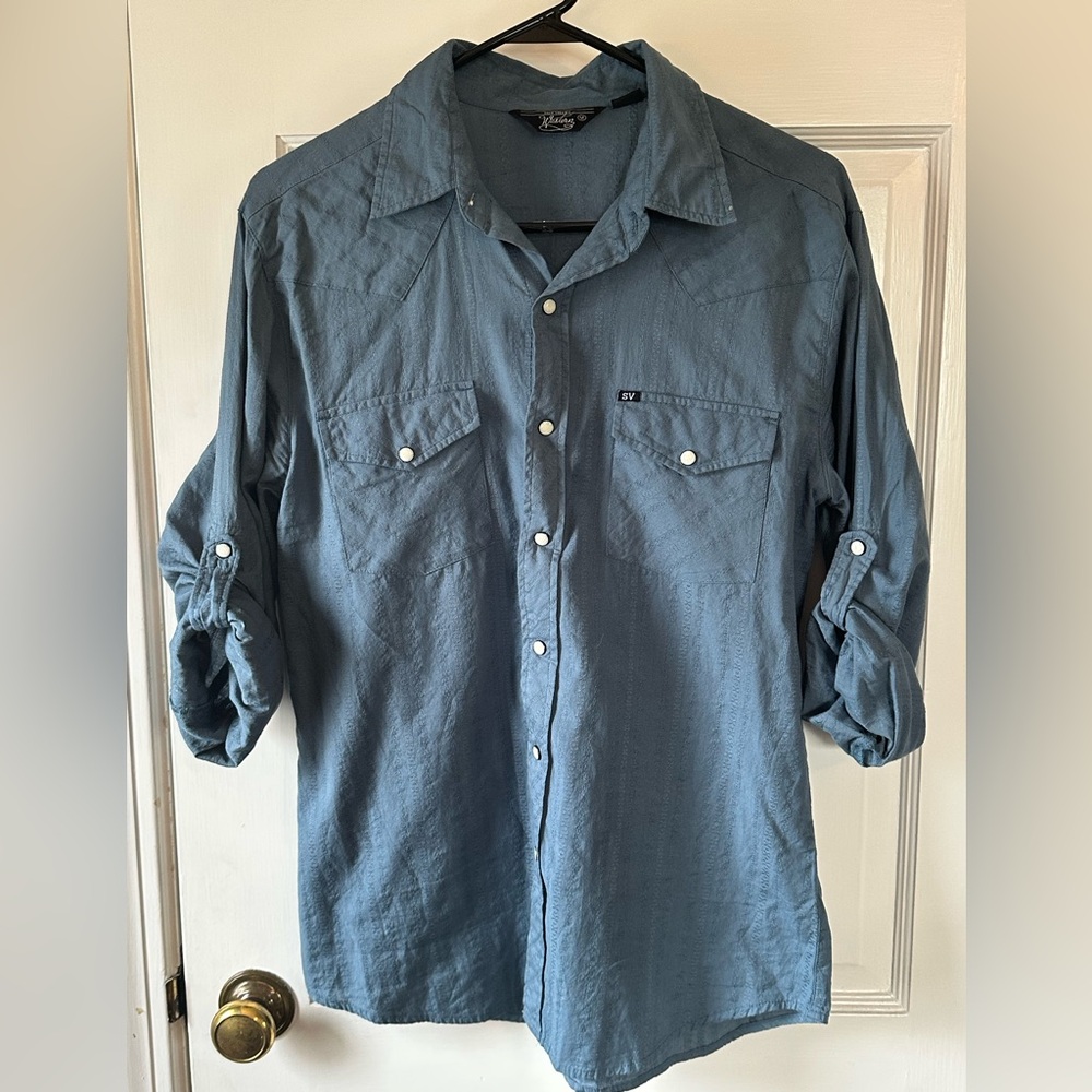 Salt Valley Western Women’s Blue Button-Up Shirt with Pearl Snaps
